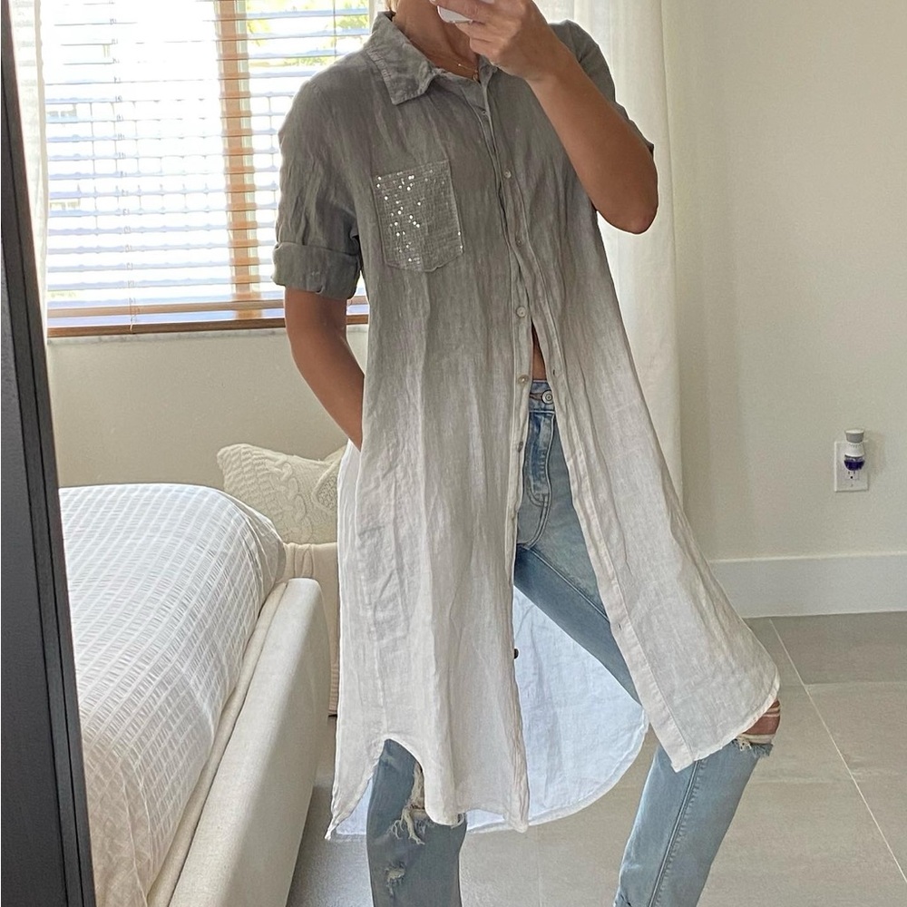 100% Linen Italian Shirt Dress / Long Linen Button Down